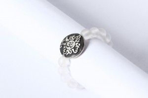 Yoga Perlen Ring Bergkristall mit Antik geschwärzter Malamünze